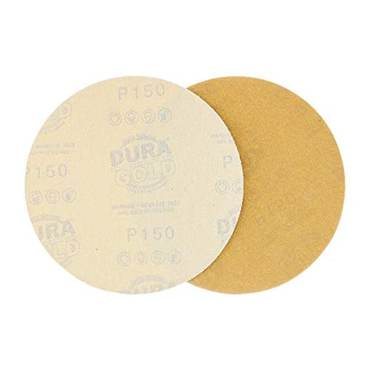 Dura-Gold Premium 6" Gold Sanding Discs, 150 Grit, Hook & Loop, Box of 50 - size: 150-Grit