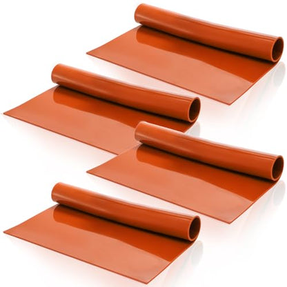 Tlence 4 PCS Red Silicone Rubber Sheet, 12'' x 12'' x 1/8'' Flexible Heat Resistant Silicone Insulation Gasket, 60 A Smooth Finish High Temperature Silicone Rubber Sheeting for DIY Crafts Pads Seals