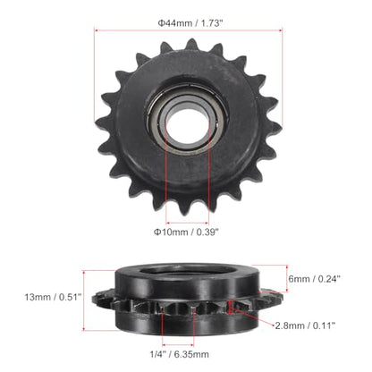 uxcell #25 Chain Idler Sprocket, 10mm Bore 1/4" Pitch 20 Tooth Sprocket Tensioner, C45 Carbon Steel 25 Roller Chain Sprocket with Bearing for ISO 04C Chain, 2Pcs - size: 33mmx10mm