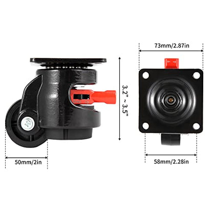 Nefish Heavy Duty Leveling Machine Casters 2200 LBS, Upgraded Ratchet Arm Design Leveling Retractable Castors Set of 4, Aluminum Base & Industrial Grade Rubber Workbench Caster for Industrial, Machine - size: 60 F