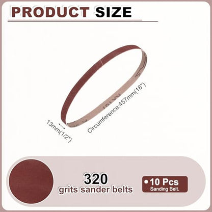 HARFINGTON 1/2 x 18 Inch Sanding Belts, 10 Pcs 320 Grits Aluminum Oxide - size: 1/2x18 inch(320 grit)