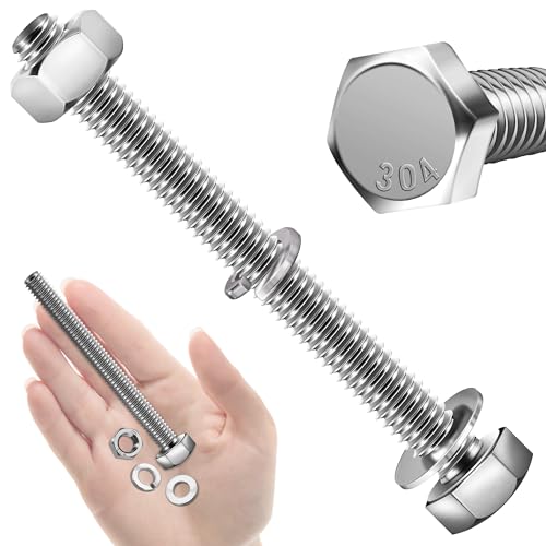 Mywish (10 Sets) 1/4-20x3 Hex Head Assorted Screws Nuts and Bolts with Flat & Lock Washers, 304 Stainless Steel 18-8, Fully Threaded, 1/4 Bolt Metric Bolt Assortment - size: 1/4-20 x 3 (10 set)