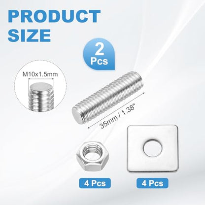 MECCANIXITY 2Set M10x35mm Fully Threaded Rod Threaded Rods Bar Studs - size: M10x35mm