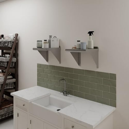 AmGood 12 in. Deep x 12 in. Wide Stainless Steel Wall Mount Shelf with Backsplash - Small Appliance & Tool Storage | NSF 18-Gauge 430, Holds 185 lbs | Bullnose Edge, Brackets Included - size: 12 in. x 12 in.
