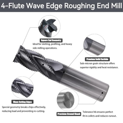 5/8" 4 Flute Roughing End Mill AlTiN Coated Carbide, 1Pcs - size: 5/8 in