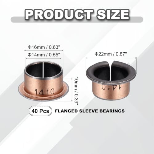 uxcell 40Pcs Flanged Sleeve Bearing, 14mm Bore x 16mm OD x 10mm Length - size: 14×16×10mm