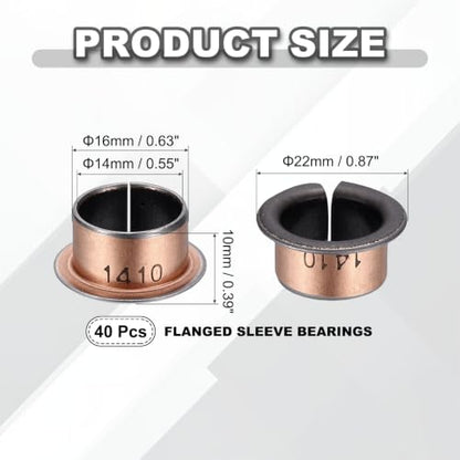 uxcell 40Pcs Flanged Sleeve Bearing, 14mm Bore x 16mm OD x 10mm Length - size: 14×16×10mm