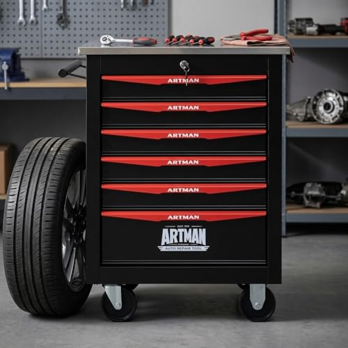 Rolling Tool Chest,Stainless Steel Worktop,Black,6‑Drawer - color: Black, size: 6-Drawers