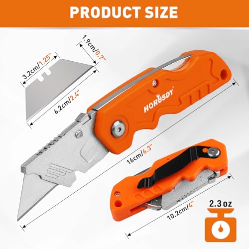 HORUSDY 20-Pack Folding Utility Knife Set, Heavy-Duty Box Cutters with 100 Extra Razor Blades, Quick-Change Foldable Knives for Drywall, Carpet, Boxes, Color-Coded Handles for Jobsite & Home Use - style: 20PCS+100 Blades