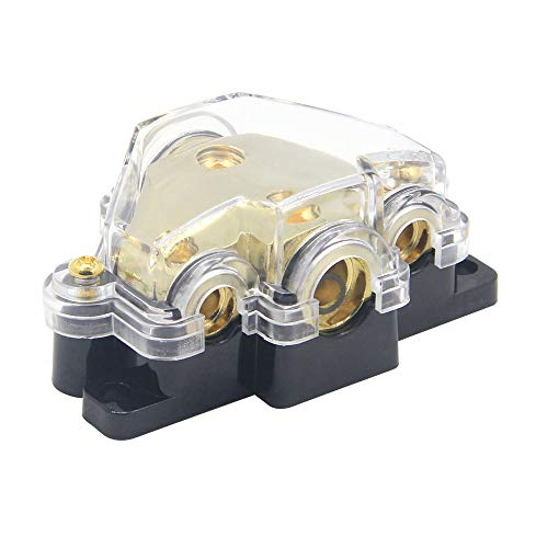 3 Way Power Distribution Block, 0/2/4 AWG Gauge in, 4/8 Gauge Out, Car Audio Stereo Amp Distribution Connecting Block for Audio Splitter (1 in 3 Out) - size: 3 Way