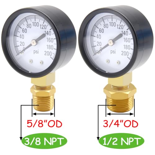 Uenede 0-200PSI Pressure Gauge 1/4" NPT Brass Bottom Mount with Bushing - size: 200PSI(1/4"NPT)