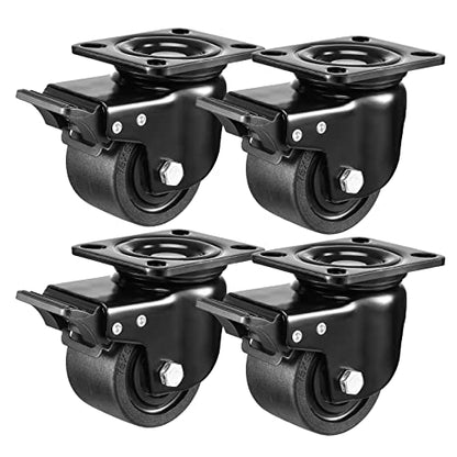 W B D WEIBIDA Plate Swivel Caster Wheels 3-inch Heavy Duty of 4400lbs, Low Gravity Center Design Black Caster Wheels with Brake, Durable & Quiet & Sturdy Nylon Wheels for Industrial, Set of 4 - style: 3 inch(Metal)