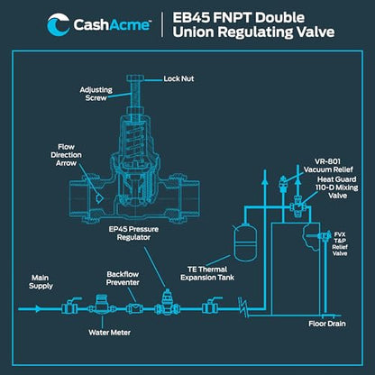 Cash Acme EB45 Pressure Regulating Valve, Double Union, 1/2 Inch NPT Female, Poly Top, 60 PSI, PVA08P-DUTH-60 - size: 1/2 in., Poly Top