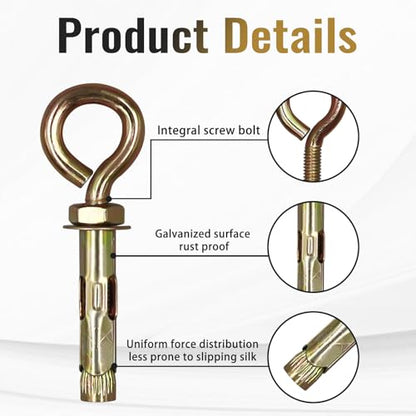 Concrete Eye Bolt Anchor,9/16" x 5-1/2" eyebolts Anchor for Brick - size: 9/16" x 5-1/2"