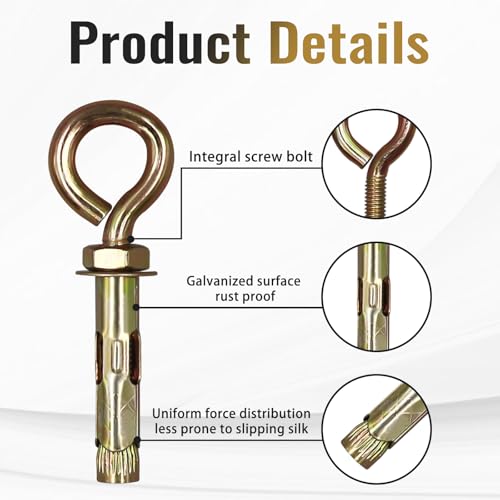 Concrete Anchor Eye Bolt,25/64" x 3-1/2" eyebolts Anchor for Brick - size: 25/64" x 3-1/2"