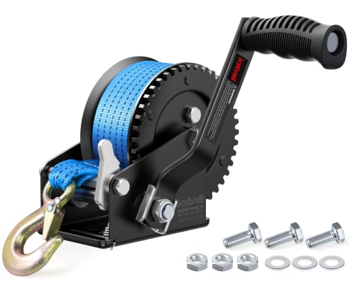 Kolvoii 1600 lb Boat Trailer Winch, 26 ft Strap, 4.1:1, Blue - size: 1600 lb - Blue Strap