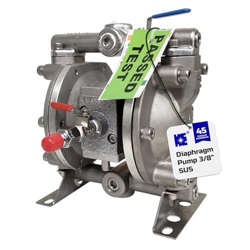COSMOSTAR D0902 3/8" Stainless Steel Double Air Diaphragm Pump, Aluminum Body, Teflon Ball, seat and Diaphragm, Pump Muffler, Pump, Chemical Pump, Waste Oil Pump, Pneumatic Oil Pump, Diaphragm Pumps - size: D0902 3/8" Stainless Steel