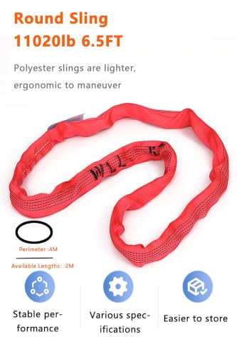 Endless Round Sling 2Packs 11020lb 6.5FT Sling Strap Rigging Polyester Endless Lift Sling for Hoist Heavy Duty Objects Heavy Duty Poly Lifting Sling【5T-2M-2Pcs】 - size: 5T-2M-2Pcs