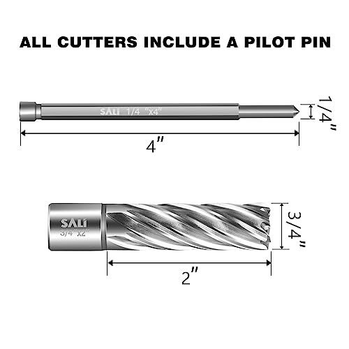 SALI Annular Cutter Diameter 3/4 Inch with Weldon Shank 3/4" (with 2 Flats) Cutting Depth 2" Mag Drill Bit for Magnetic Drill Press HSS Fully Ground Drill with One 1/4"*4" Pilot Pin - size: 3/4"*2"