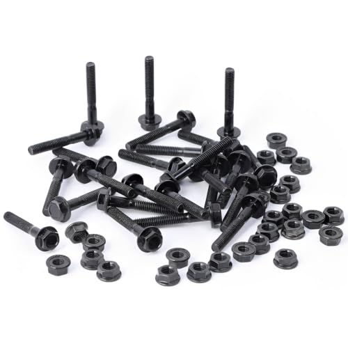 Minho M6-1.0 x 40mm Flange Head Bolts in Carbon Steel Material,Flange Hexagon Screws Come with Flange Nuts,Black Oxide Finish Plated,Partial Thread, 25 Sets - size: M6-1*40