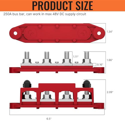 Joinfworld Bus Bar 12V 250A Power Distribution Block 4 x 3/8" Studs Marine Bus Bar 12 Volt Battery Busbar Terminal Block for Automotive, Car, Boat, Solar Wiring - Negative&Positive (Pack of 2) - size: 250A 4 x 3/8"(M10) Studs (Pack of 2)