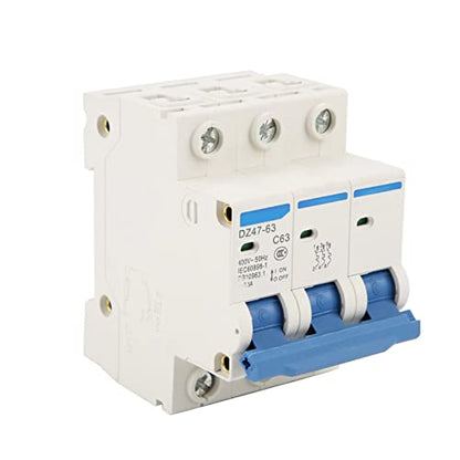 3 Pole Miniature Circuit Breaker, RCCB AC 220/380V 63A DIN Rail Mounting Current Circuit Breaker