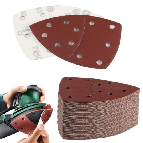 65 PCS Triangular Mouse Sander Sandpaper,11‑Holes Hook and Loop 5.9''×4.13"