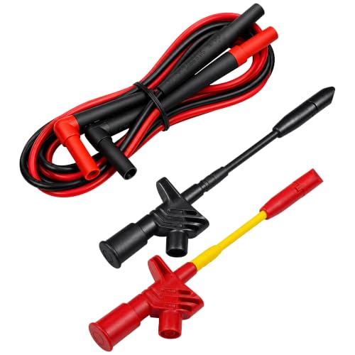 DTL224-KIT Silicone Multimeter Test Leads Kit with Fully Insulated Quick Wire Piercing Clips,Heavy Duty Automotive Electrical Diagnostic Probes with 4mm Banana Plug for Meters Automotive Repair