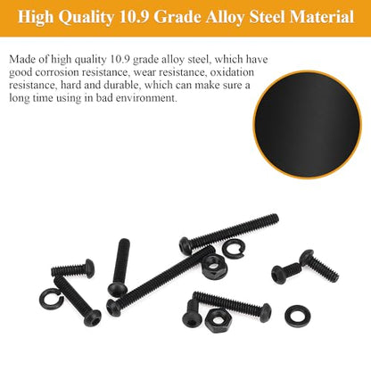 105 Pieces M2 x 8mm Button Head Socket Cap Screws, Thread Pitch 0.4mm, Sutemribor M2 Black Screws, 10.9 Grade Alloy Steel, Black Oxide Finish, Fully Threaded - size: M2 x 8mm, style: Button Head