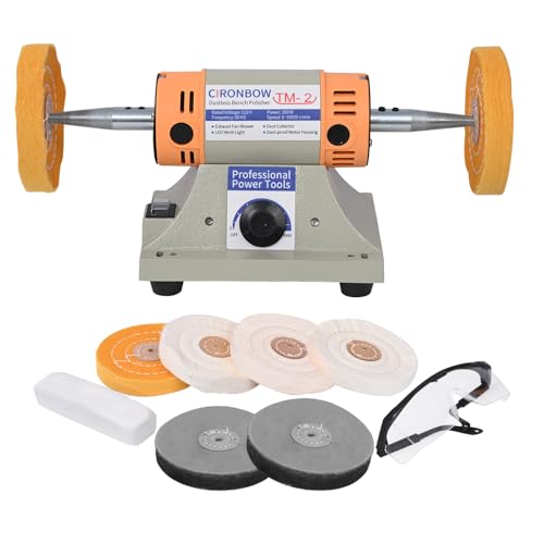 4" Jewelry Polisher & Adjustable Variable Speed Grinder Machine - With 6 Cloth Wheels & 2 Abrasive Wheels, Safety Glasses & Compound for Jewelry, Metal, Wood, Jade, Plastic Polishing