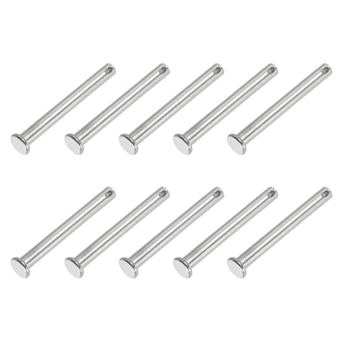 PATIKIL 6 x 55 mm Single Hole Clevis Pins, 10 Pcs 304 Stainless Steel Flat Head Pin for Hitch Pin Lock Link Hinge Systems, Silver - size: 6 x 55 x 51 mm