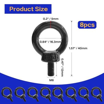 M6 Eye Bolt, 8Pcs Black Lifting Eye Bolts Screw Heavy Duty - size: M6, Black
