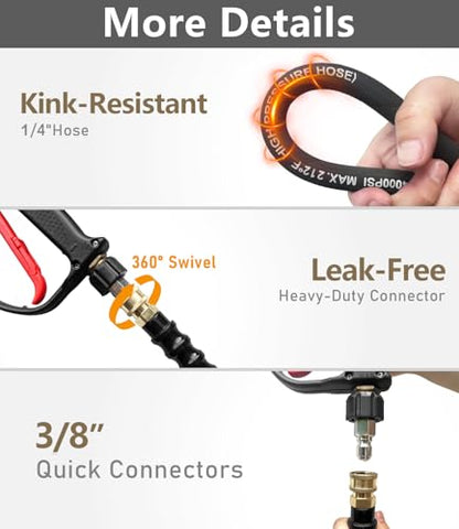 Pressure Washer Hose 200FT with 3/8'' Quick Connect, 4200 PSI - color: Black, size: 200FT