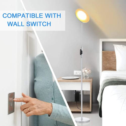 JOOFO LED Torchiere Floor Lamp with Remote, Stepless Dimmable, Silver - color: Platinum Silver