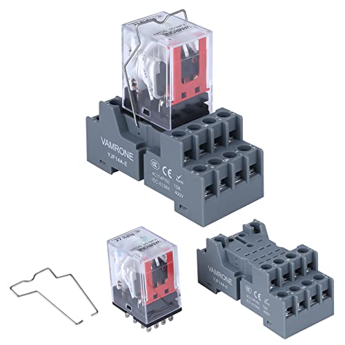 Electromagnetic Power Relay, 14-Pin 5A 24 DC Relay Coil with Socket Base, LED Indicator, 4PDT 4NO 4NC - MY4NJ [Applicable for DIN Rail System] - color: 14 Pin, size: DC 24V