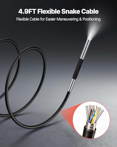 VEVOR Articulating Borescope with 0.15" Ultra Slim Lens, Two-Way Articulated Endoscope with Light, 5" HD IPS Screen, 8X Zoom, 5000mAh Inspection Camera for Auto, Tight Mechanical Spaces - size: 0.15-inch Probe