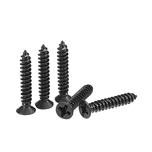 uxcell M3 x 18mm Wood Screws Phillips Flat Head Carbon Steel Self Tapping Screws Black 200pcs - size: M3 x 18mm