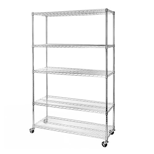 Seville Classics UltraDurable Heavy Duty NSF Solid Steel Wire Rack Storage Unit Organizer for Garage, Warehouse, Office, Restaurant, Classroom, Kitchen, 5-Tier Shelving, 48" W x 18" D - color: Steel, size: 5-Tier Shelving, 48" W x 18" D