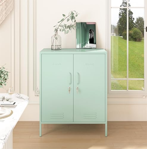Green 2-Door Lockable Metal Storage Cabinet, Heavy Duty 3-Tier Tall Locker with Removable Shelves, Multifunctional Accent Cabinet for Home, Office, Entryway & Hallway, Easy Assembly - color: Sage