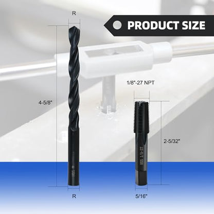 1/8-27 NPT Pipe Tap and R drill Set,Hand Threading Plumbing Tap Set - size: 1/8"-27 NPT Tap, R Drill