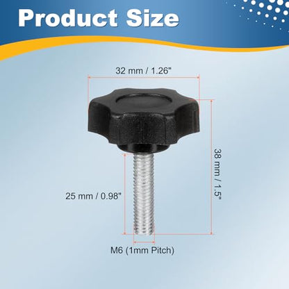 HARFINGTON 6Pcs Star Knob Handle M6 x 25mm Male Thread Metric Carbon Steel - size: M6 x 25mm