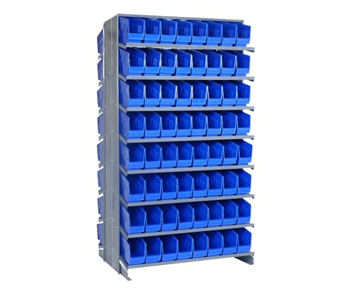 Quantum Storage Systems QPRD-201BL Solid Double Sided 16 Shelves 128 STORE-MORE Blue Bins 64" H x 36" W x 24" D - size: 64" H x 36" W x 24" D, style: 12" L x 5" W x 6" H 128 STORE-MORE Blue Bins