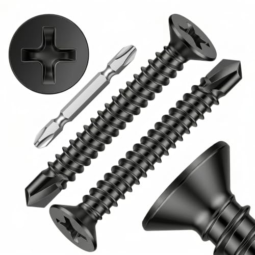 Mellewell #10 x 2 Black Flat Head Sheet Metal Screws, 50 PCS - color: Black, size: #10 x 2"