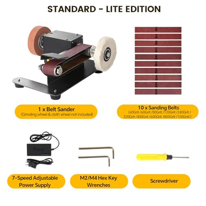 Mini Belt Sander, Electric Small Sander Knife Making Supplies, 7 Adjustable Speed Electric Knife Sharpener, Power Belt Grinder for Woodworking. (Standard - Essential Polishing Kit) - style: Standard - Essential Polishing Kit