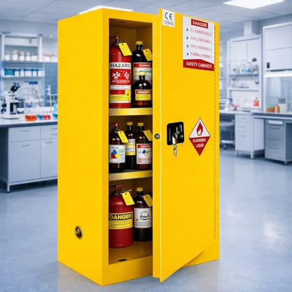 Flammable Storage Cabinet 65"H x 23"D x 18"W, Yellow Galvanized Steel Safety Cabinet, Adjustable Shelf Fireproof Cabinet with 3-Point Key Lock, for Commercial Industrial and Home Use - size: 65”H × 23“D × 18”W