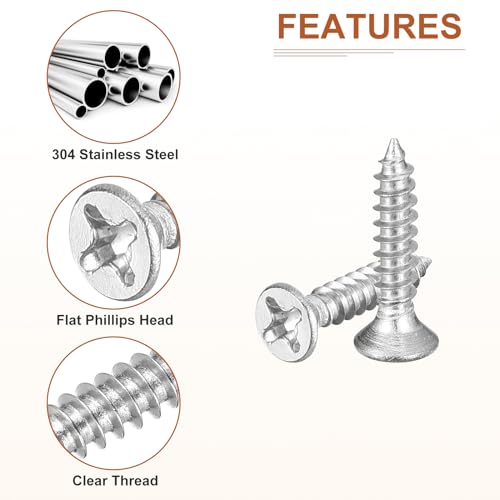 DTGN 100Pcs M3x16mm Flat Head Wood Screws, 304 Stainless Steel Phillips Self Tapping Screws - Good for Woodworking, Furniture - Silver - size: M3x16mm