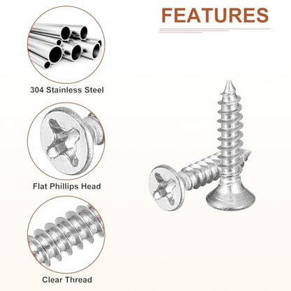 DTGN 100Pcs M3x16mm Flat Head Wood Screws, 304 Stainless Steel Phillips Self Tapping Screws - Good for Woodworking, Furniture - Silver - size: M3x16mm