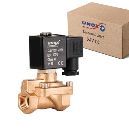 UNOX 1/2" NPT Solenoid Valve 24V DC, Brass Control Valve Normally Closed - 7-232 PSI Multi-Purpose Reliable Control Valve for Water, Air, and Gas - Solenoid Valves - size: 0.5 Inch, style: 24V DC