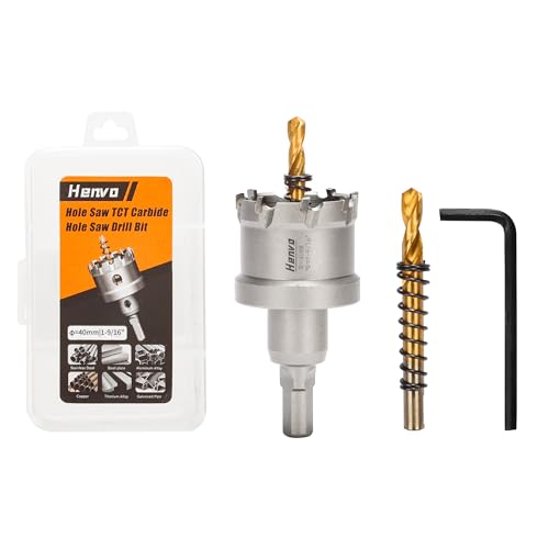 Hole Saw 1-9/16" (40mm) Heavy Duty Carbide with 2 Pilot Drill Bits - Metal Hole Cutter Cuts Stainless Steel, Iron, Copper, Brass, Plastic - size: 40mm|1-9/16"