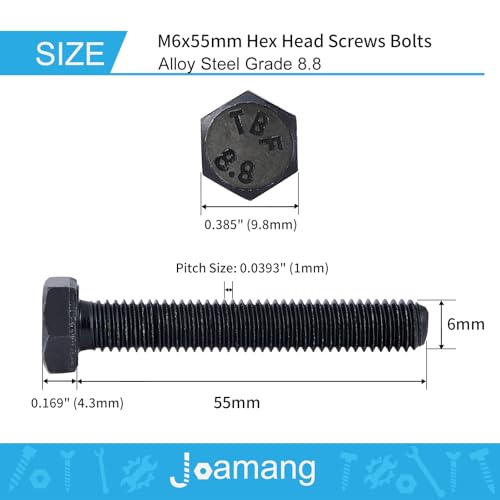 M6 x 55mm 10Pcs Hex Head Screws Bolts, M6 x 1.0 Bolt, 8.8 Grade Alloy Steel, Hexagon Head Screws, Black Oxide Finish, Metric Full Machine Thread - size: M6 x 55 mm(10PCS)